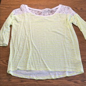 Women's Express Lace Bright Yellow Striped Top Y2K